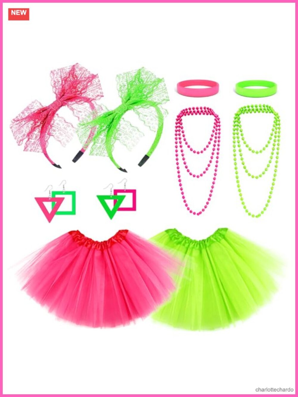 10Pc 80s Neon Workout Costume Accessories Set Tutu Skirts Headband Earrings